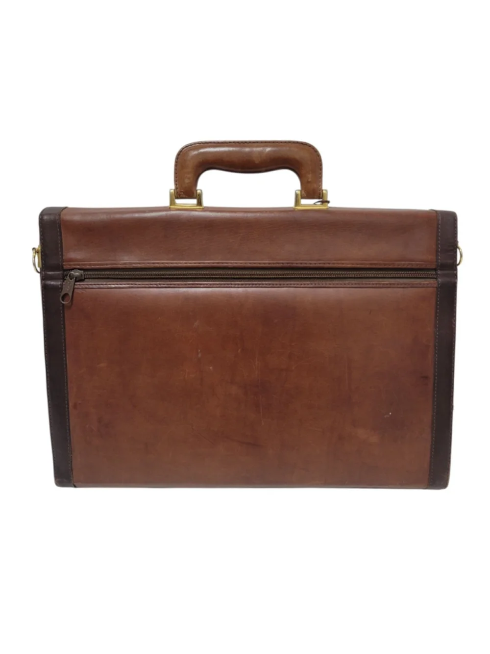 Ralph Lauren Vintage Handmade Expandable 3-Compartments Brown Leather Briefcase